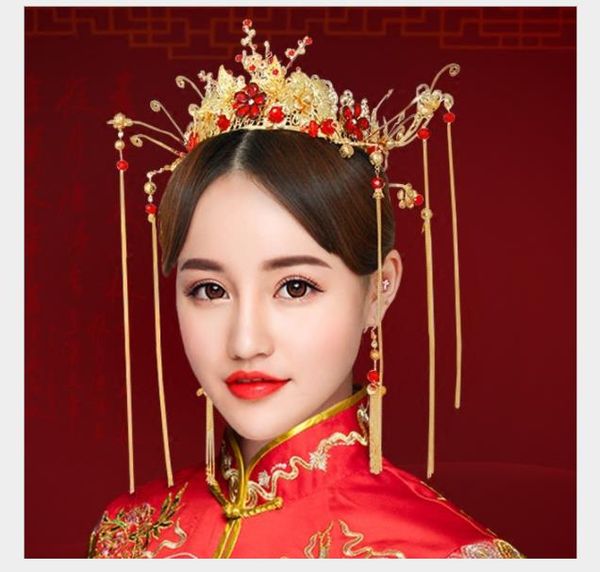 chinese brides headdress, golden costume headwear dragon and phoenix gown, crowned tassels, wedding wedding accessories, Slivery;golden
chinese brides headdress, golden costume headwear dragon and phoenix gown, crowned tassels, wedding wedding accessories, Slivery;golden