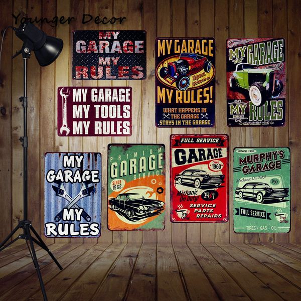 

my garage my tools rules vintage home wall decor pub bar house car gas oil retro tin poster hanging plate metal signs ya100