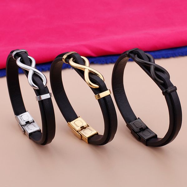 8.66 inch (22cm) black leather with stainless steel silver/gold /black luckly bracelet bangle for men women hip-hop jewelry
8.66 inch (22cm) black leather with stainless steel silver/gold /black luckly bracelet bangle for men women hip-hop jewelry