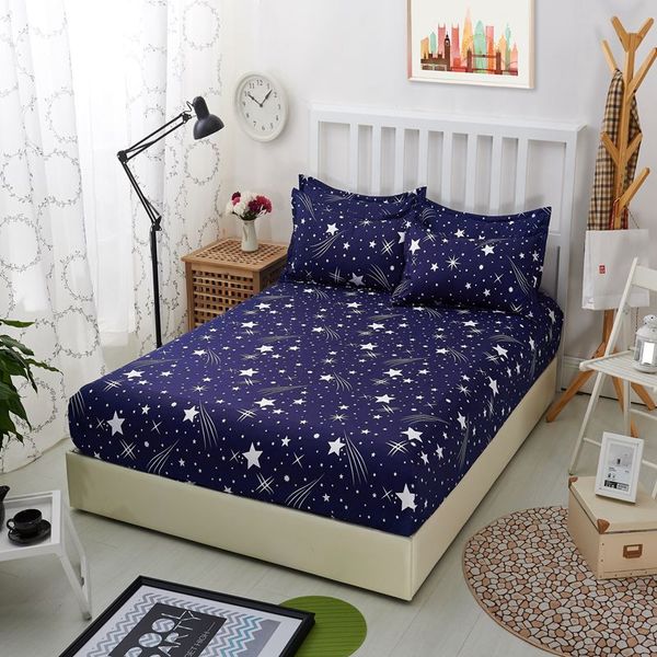 

1pcs polyester bedsheet blue night sky printed bedding fitted sheet mattress cover bed sheet with elastic band bedspreads sheets