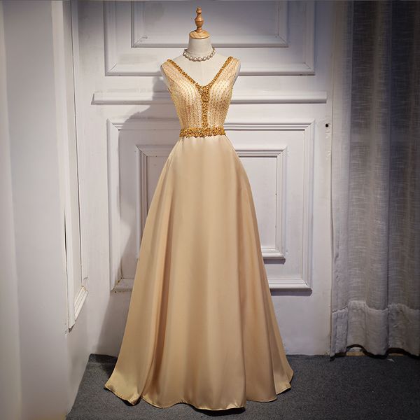 beaded v neck satin evening dresses gold burgundy 2019 long prom gowns new party dress elegant, Black;red
beaded v neck satin evening dresses gold burgundy 2019 long prom gowns new party dress elegant, Black;red