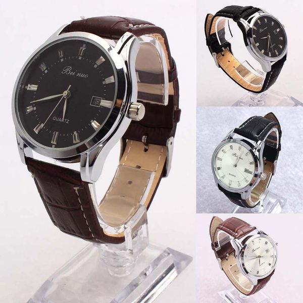 new men's watch stainless leather band date analog quartz sport wrist watch, Slivery;brown
new men's watch stainless leather band date analog quartz sport wrist watch, Slivery;brown