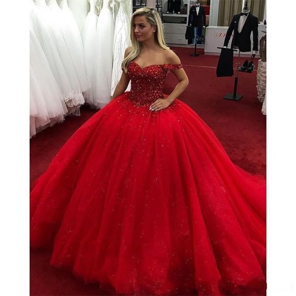 Bright Red 2019 Ball Gown Quinceanera Dresses Off Shoulder Beads Crystals Lace Up Sweet 16 Dresses Prom Dresses vestidos de
Bright Red 2019 Ball Gown Quinceanera Dresses Off Shoulder Beads Crystals Lace Up Sweet 16 Dresses Prom Dresses vestidos de