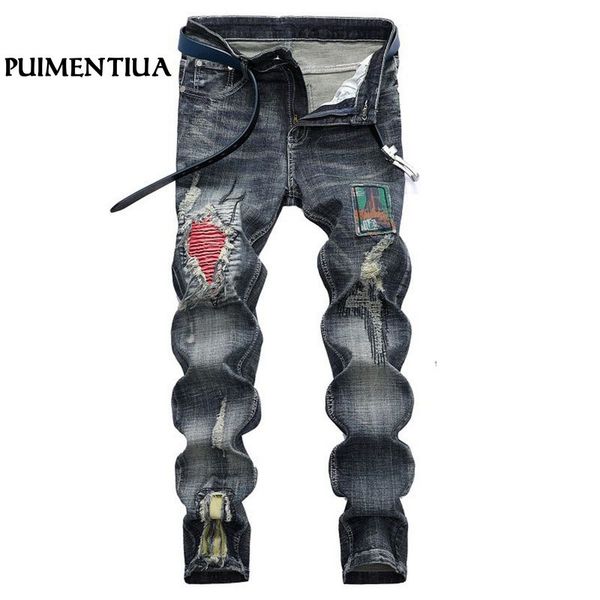 puimentiua patchwork destroyed jeans mens ripped jeans casual trousers male stretch denim pants plus size streetwear moda hombre, Blue
puimentiua patchwork destroyed jeans mens ripped jeans casual trousers male stretch denim pants plus size streetwear moda hombre, Blue