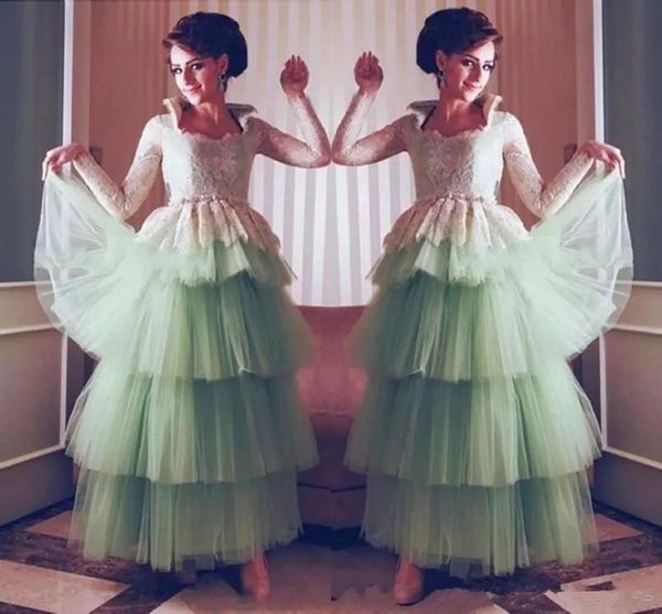 arabic mint evening dresses lace long sleeves prom dresses with layered tulle skirt vestido longo floor length formal party dresses wear, Black
arabic mint evening dresses lace long sleeves prom dresses with layered tulle skirt vestido longo floor length formal party dresses wear, Black