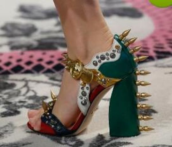 brand summer malin spike leather sandals women high heels rivet studded shoes woman chunky heel colorblock sandalias mujer, Black
brand summer malin spike leather sandals women high heels rivet studded shoes woman chunky heel colorblock sandalias mujer, Black