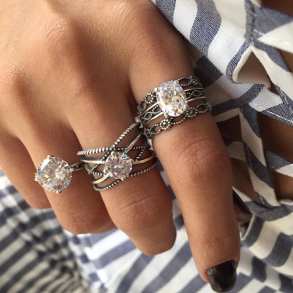 fashion lace openwork pattern water drop diamond ring set for women retro women party jewelry gift 3 pieces / set, Silver
fashion lace openwork pattern water drop diamond ring set for women retro women party jewelry gift 3 pieces / set, Silver