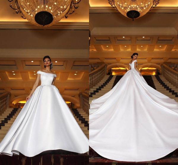 new saudi arabic off shoulder 2018 wedding dresses a line white satin appliques court train bridal gowns
new saudi arabic off shoulder 2018 wedding dresses a line white satin appliques court train bridal gowns