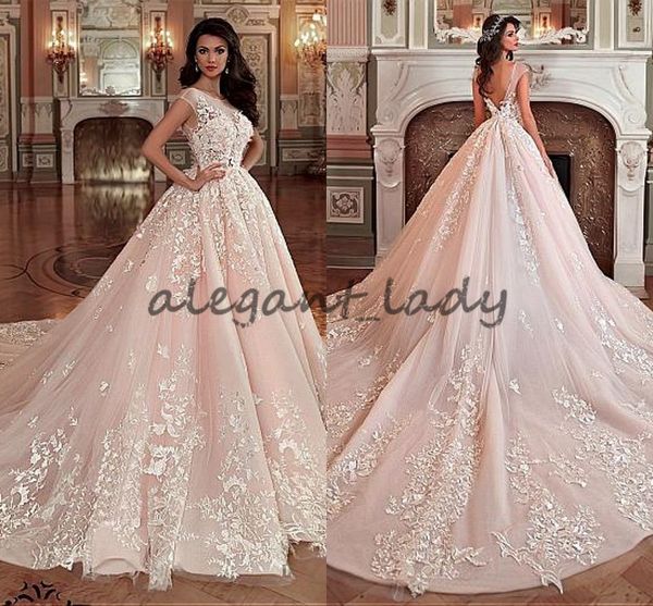 pink princess cathedral train wedding dresses with 3d floral lace 2018 modest sheer cap sleeve low back castle wedding gown, White
pink princess cathedral train wedding dresses with 3d floral lace 2018 modest sheer cap sleeve low back castle wedding gown, White