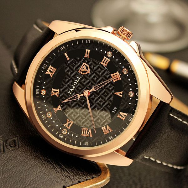 

yazole men watch luxury brand business male clock quartz-wristwatch leisure fashion leather quartz watch relogios masculino, Slivery;brown