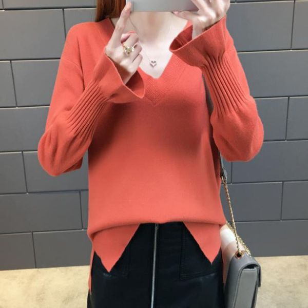 women sweater v-neck 2018 autumn and winter thin flare sleeve female sweater teenager knitted pullover black green a23b, White;black
women sweater v-neck 2018 autumn and winter thin flare sleeve female sweater teenager knitted pullover black green a23b, White;black