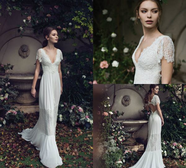 2018 vintage wedding dresses v neck backless bead bohemian lace applique boho wedding gown chiffon court train hollow back long bridal dress, White
2018 vintage wedding dresses v neck backless bead bohemian lace applique boho wedding gown chiffon court train hollow back long bridal dress, White