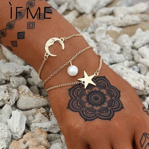 if me vintage bohemian geometric chain bracelet set for women retro gold color simulated pearl star moon alloy metal jewelry new, Black
if me vintage bohemian geometric chain bracelet set for women retro gold color simulated pearl star moon alloy metal jewelry new, Black