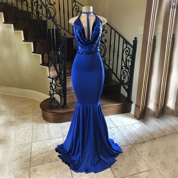 royal blue mermaid prom dresses long halter deep v neck sequined backless evening gowns women formal wear girls party dress cheap, Black 
royal blue mermaid prom dresses long halter deep v neck sequined backless evening gowns women formal wear girls party dress cheap, Black