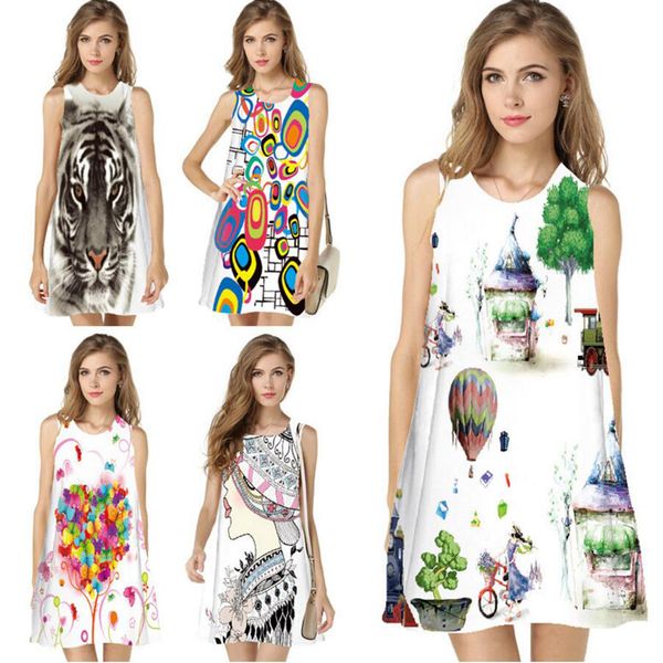 women dresses digital print dress summer new fashion boho style beach dress sleveless round neck mini vestidos, Black;gray
women dresses digital print dress summer new fashion boho style beach dress sleveless round neck mini vestidos, Black;gray