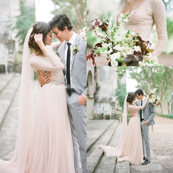 vintage blush pink country wedding dresses with long sleeve 2019 full lace crystal beaded belt v-neck garden bohemain wedding gown, White
vintage blush pink country wedding dresses with long sleeve 2019 full lace crystal beaded belt v-neck garden bohemain wedding gown, White