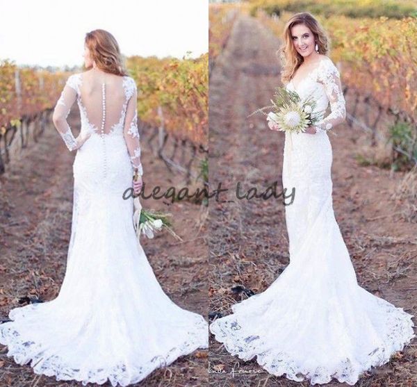 country mermaid wedding dresses with long sleeve 2018 retro full lace sheer jewel neck outdoor garden farm bridal wedding gown, White
country mermaid wedding dresses with long sleeve 2018 retro full lace sheer jewel neck outdoor garden farm bridal wedding gown, White