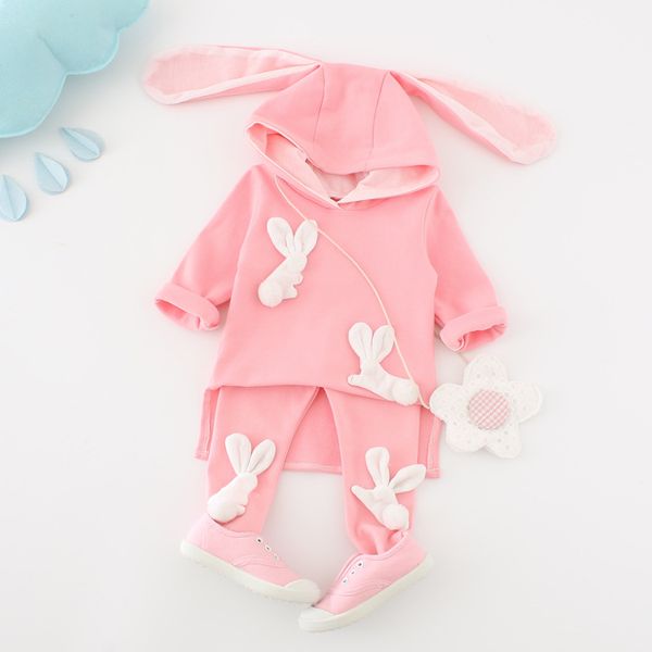 

Infant Clothes Spring Autumn Baby Girls Hoodies Sport Suit Toddler Clothing Sets Lovely Rabbit Kids Casual Tracksuit Set, Gray