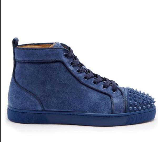 Top Designer Red Bottom Sneak Genuine Leather Suede Rivets Toe Men's Blue Loustuds Spike Embellished High-top Trainers Wedding Party Shoes G
Top Designer Red Bottom Sneak Genuine Leather Suede Rivets Toe Men's Blue Loustuds Spike Embellished High-top Trainers Wedding Party Shoes G