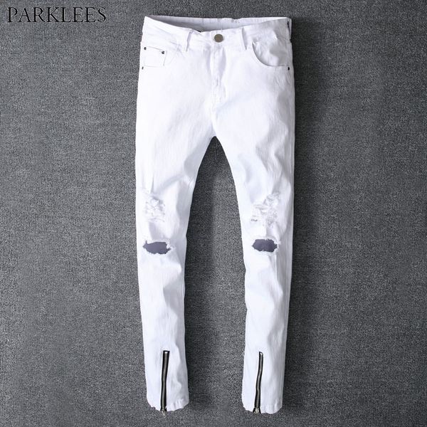 2018 summer new white ripped jeans men fashion holes bottom zipper skinny jeans homme casual hiphop swag style denim pants, Blue
2018 summer new white ripped jeans men fashion holes bottom zipper skinny jeans homme casual hiphop swag style denim pants, Blue