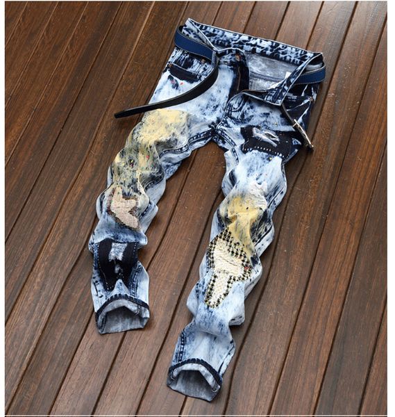 mens washed jeans man ripped distressed vintage straight jeans pants long trousers, Blue
mens washed jeans man ripped distressed vintage straight jeans pants long trousers, Blue