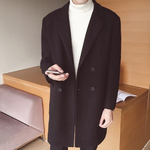 woolen coat male 2018 winter new korean version of the men's loose long section double-breasted wool windbreaker tide, Black
woolen coat male 2018 winter new korean version of the men's loose long section double-breasted wool windbreaker tide, Black