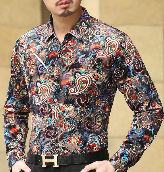 new mens velvet silk shirts formal dress shirt bandana flower print men's long sleeved shirt slim fit spring summer, White;black
new mens velvet silk shirts formal dress shirt bandana flower print men's long sleeved shirt slim fit spring summer, White;black