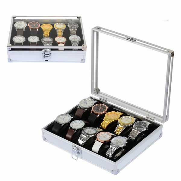 10 Grid Aluminium Watch Display Box Watches Case Jewelry Storage Holder Organizer 2017 New Ing