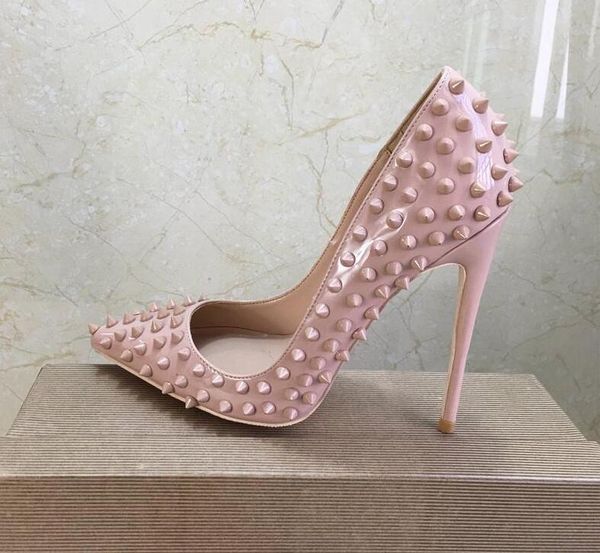 women lady sole 2019 fashion nude spikes patent leather poined toes wedding heels stiletto high heels shoes pumps red 120mm, Black
women lady sole 2019 fashion nude spikes patent leather poined toes wedding heels stiletto high heels shoes pumps red 120mm, Black