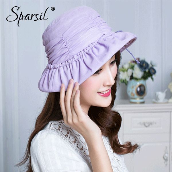 sparsil women summer pleated bucket hats sun protective polyester solid top tie sun caps for ladies lovely spring sunhats, Blue;gray
sparsil women summer pleated bucket hats sun protective polyester solid top tie sun caps for ladies lovely spring sunhats, Blue;gray