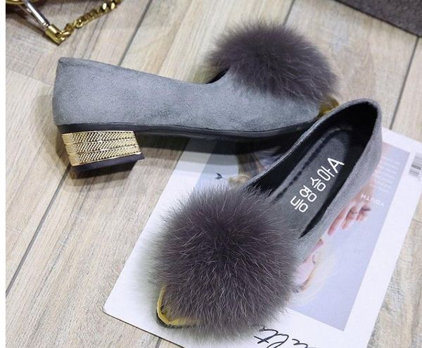 send 2018 autumn new style pointed end coarse heel women's fashion hair ball middle heel suede shoes, Black
send 2018 autumn new style pointed end coarse heel women's fashion hair ball middle heel suede shoes, Black