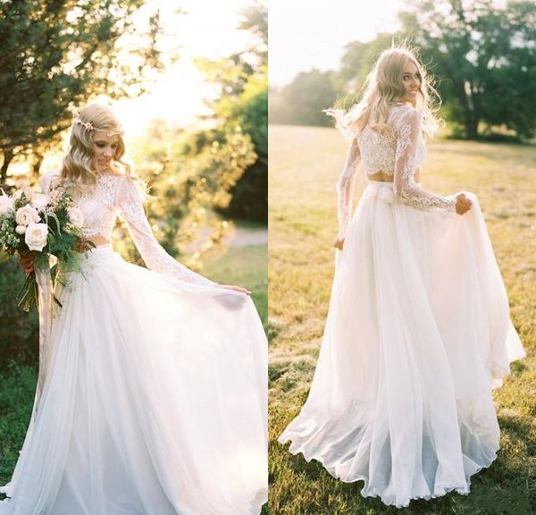 2018 New Chiffon Romantic Two Pieces Lace Applique Wedding Dresses Long Sleeves Crop Top Beach Country Bohemian Wedding Gowns Custom Made, White
2018 New Chiffon Romantic Two Pieces Lace Applique Wedding Dresses Long Sleeves Crop Top Beach Country Bohemian Wedding Gowns Custom Made, White
