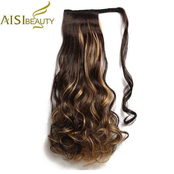 

aisi beauty 22" 120g high temperature fiber long wavy synthetic wrap around hairpieces fake hair ponytail extensions, Black