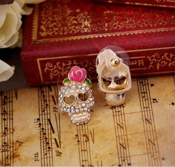 women cute pink rose rhinestone skeleton skull ear studs earrings, Golden;silver
women cute pink rose rhinestone skeleton skull ear studs earrings, Golden;silver
