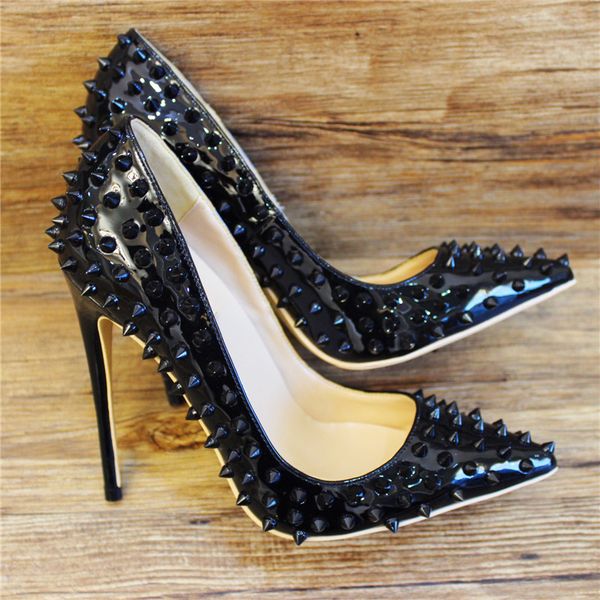 women lady woman 2018 blacck patent leather spikes poined toes wedding heels stiletto high heels shoes pumps boots 12cm 10cm, Black
women lady woman 2018 blacck patent leather spikes poined toes wedding heels stiletto high heels shoes pumps boots 12cm 10cm, Black