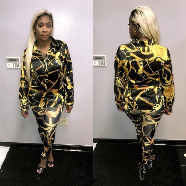regular fashion tracksuit women two piece set autumn long sleeve gold chain print collared shirt +pants set sweat suits for female, Gray
regular fashion tracksuit women two piece set autumn long sleeve gold chain print collared shirt +pants set sweat suits for female, Gray