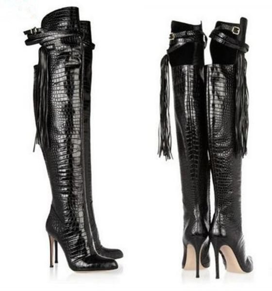 bottes femmes 2018 fashion women shoes stiletto high heel fringe booties pointed toe buckle strap black leather knee high boots
bottes femmes 2018 fashion women shoes stiletto high heel fringe booties pointed toe buckle strap black leather knee high boots