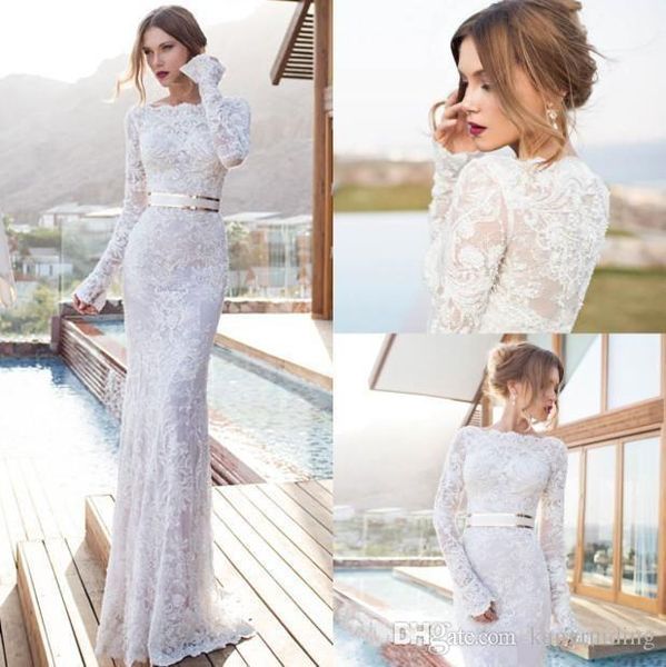 Julie Vino Sheer Wedding Dresses Bateau Neck Long Sleeves Floor Length Sheath Bridal Gowns Sash Simple Beach Wedding Gowns 2017 Hot Custom
Julie Vino Sheer Wedding Dresses Bateau Neck Long Sleeves Floor Length Sheath Bridal Gowns Sash Simple Beach Wedding Gowns 2017 Hot Custom