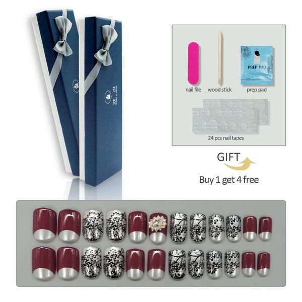 press on lace false nails in box red full cover luxury fake nail tips artificial abs nail art, Red;gold
press on lace false nails in box red full cover luxury fake nail tips artificial abs nail art, Red;gold
