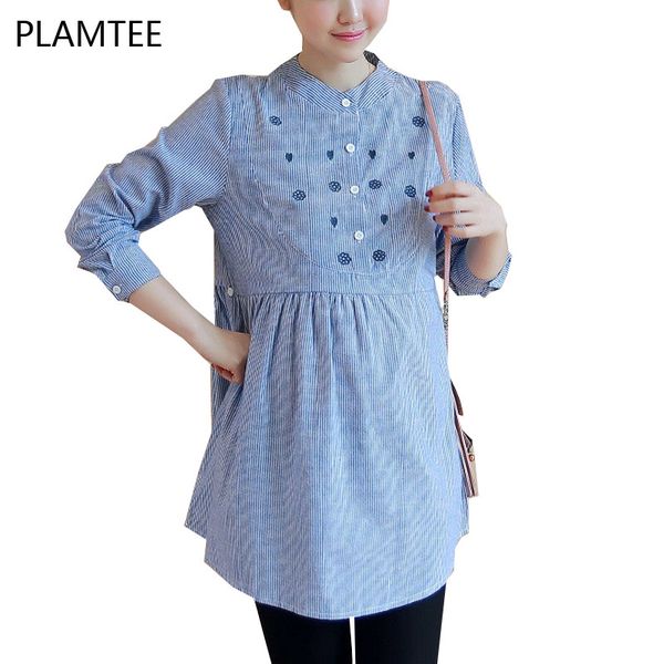 elegant embroidered gestantes shirt fashion stripe maternity shirts plus size clothes for pregnant women long sleeve blue blouse, White
elegant embroidered gestantes shirt fashion stripe maternity shirts plus size clothes for pregnant women long sleeve blue blouse, White