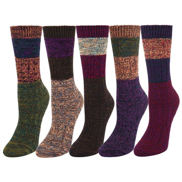 5 pack women's thick knit cotton vintage colorful casual fall winter crew socks, Black;white
5 pack women's thick knit cotton vintage colorful casual fall winter crew socks, Black;white