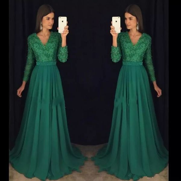 Emerald Green 2019 A-Line Evening Dress Elegant Chiffon Beaded Sashes Formal Long Prom Gowns With Long Sleeve V-neck Sweep Train Party Gown
Emerald Green 2019 A-Line Evening Dress Elegant Chiffon Beaded Sashes Formal Long Prom Gowns With Long Sleeve V-neck Sweep Train Party Gown