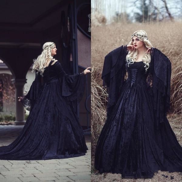 vintage gothic wedding dresses 2019 black full lace long sleeved medieval corset bridal gowns lace-up back with train, White
vintage gothic wedding dresses 2019 black full lace long sleeved medieval corset bridal gowns lace-up back with train, White