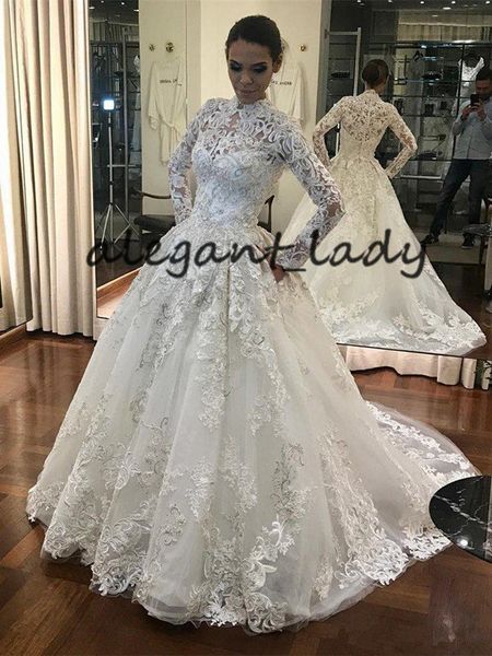 3d lace applique muslim wedding dresses with long sleeve 2019 high neck luxury detail sweep train dubai arabic church wedding dress, White
3d lace applique muslim wedding dresses with long sleeve 2019 high neck luxury detail sweep train dubai arabic church wedding dress, White
