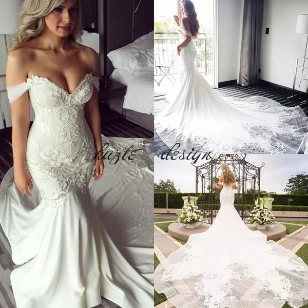 off shoulder lace embroidery mermaid wedding dresses 2018 steven khalil cathedral train elegant beach garden castle fishtail wedding gowns, White
off shoulder lace embroidery mermaid wedding dresses 2018 steven khalil cathedral train elegant beach garden castle fishtail wedding gowns, White