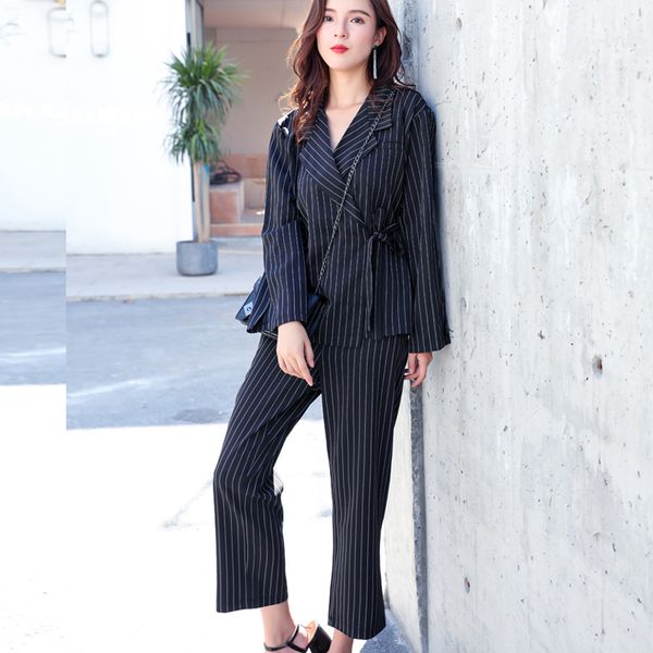 bgteeveer plus size autumn women striped pant suits notched collar bandage blazer jacket & straight pant 2018 fashion sets, White;black
bgteeveer plus size autumn women striped pant suits notched collar bandage blazer jacket & straight pant 2018 fashion sets, White;black