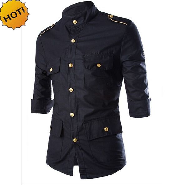 wholesale 2018 fashion european american three quarter sleeve men's gold epaulettes decoration shirt gold buckle men's shirts, White;black
wholesale 2018 fashion european american three quarter sleeve men's gold epaulettes decoration shirt gold buckle men's shirts, White;black