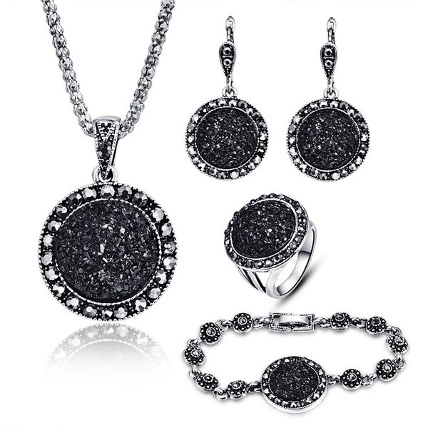 1 set vintage rhinestone necklace earrings bracelet ring set bohemia black broken stone wedding jewelry wedding jewelry, Silver
1 set vintage rhinestone necklace earrings bracelet ring set bohemia black broken stone wedding jewelry wedding jewelry, Silver