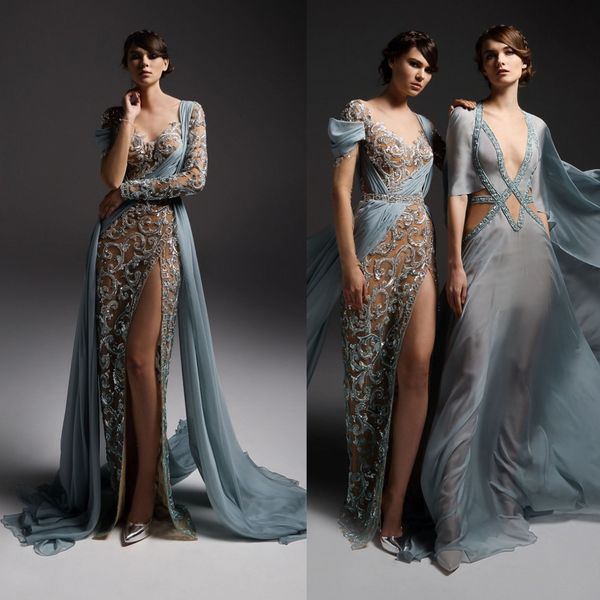 illusion 2019 prom dresses high side split lace appliqued beads evening gowns long sleeves formal pageant party dress, Black
illusion 2019 prom dresses high side split lace appliqued beads evening gowns long sleeves formal pageant party dress, Black