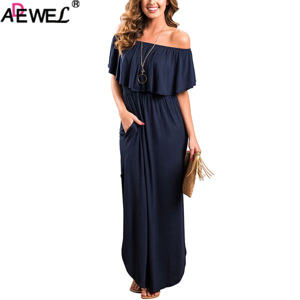 adewel casual summer women dresses off the shoulder ruffle solid cotton long beach dresses side split black jersey maxi, White;black
adewel casual summer women dresses off the shoulder ruffle solid cotton long beach dresses side split black jersey maxi, White;black
